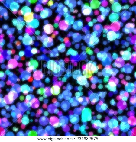 Seamless Glow Bokeh Spray Background. Abstract Colorful Square Pattern With Glitter Particles With D
