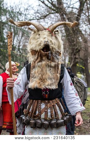 Yambol, Bulgaria - February 24.2018: International Masquerade Festival With Folk Costumes. Participa