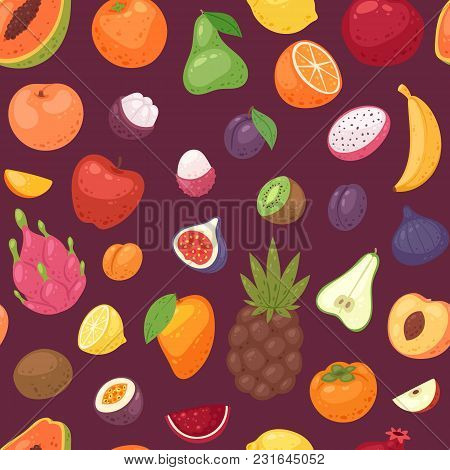 Fruits Set Vector Fruity Apple Banana And Exotic Papaya With Fresh Slices Of Tropical Dragonfruit Or