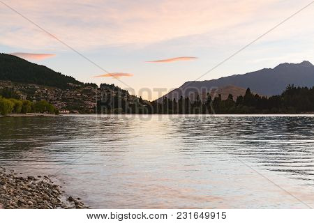 Wakatipu Water Lake In Queentown New Zealand, Natural Landscape Background