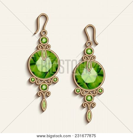 Vintage Gold Jewelry Earrings With Green Gemstones
