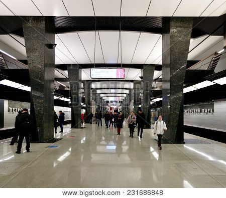 Moscow, Russia - March 17. 2018. Interior Of Metro Station Petrovsky Park