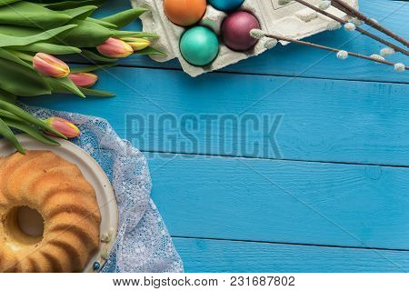 Wooden Easter Background With Blank Space For Text