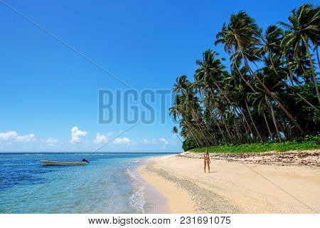 Sandy Beach In Lavena Village On Taveuni Island, Fiji. Taveuni Is The Third Largest Island In Fiji.