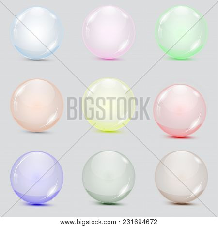 Multi-colored Glass Balls. Transparent Drop. Icons. Vector Background. Bubble Gum