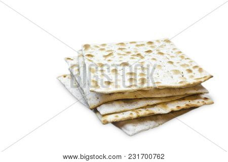 A Photo Of Two Pieces Of Matzah Or Matza Isolated On White Background. Matzah For The Jewish Passove