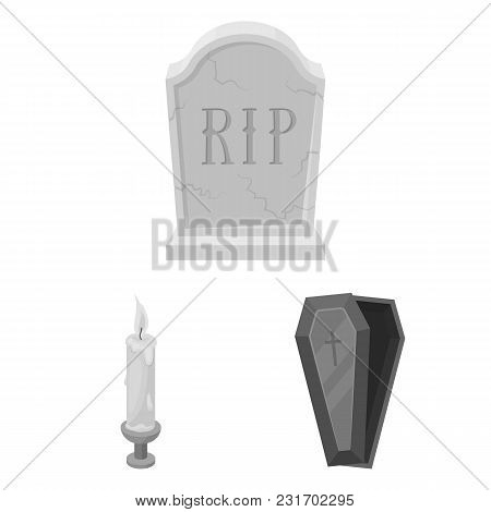 Funeral Ceremony Monochrome Icons In Set Collection For Design. Funerals And Attributes Vector Symbo