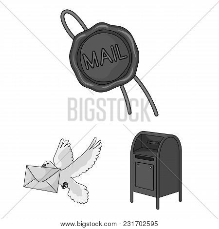 Mail And Postman Monochrome Icons In Set Collection For Design. Mail And Equipment Vector Symbol Sto