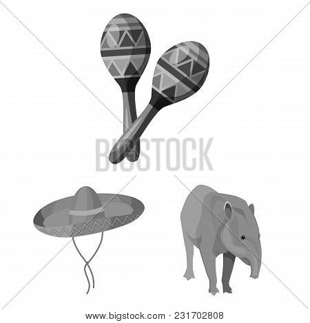 Country Mexico Monochrome Icons In Set Collection For Design. Mexico And Landmark Vector Symbol Stoc