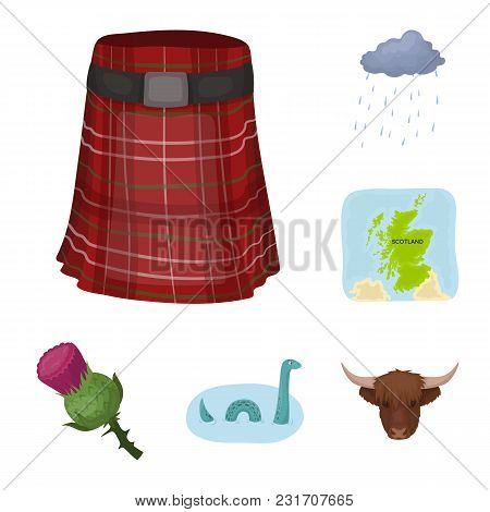 Country Scotland Cartoon Icons In Set Collection For Design. Sightseeing, Culture And Tradition Vect