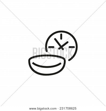 Icon Of Lens Wearing Time. Clock, Contact Lens, Optical Instrument. Optometry Concept. Can Be Used F
