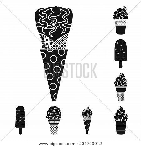 Different Ice Cream Black Icons In Set Collection For Design. Dessert And Sweetness Vector Symbol St