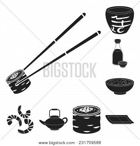 Sushi And Seasoning Black Icons In Set Collection For Design. Seafood Food, Accessory Vector Symbol 