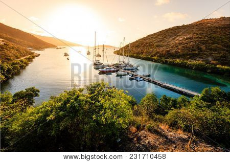 Beautiful sunset scene on the island of Virgin Gorda in BVI