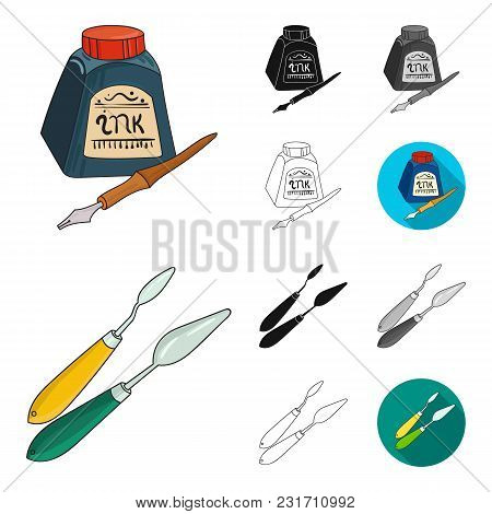 Painter And Drawing Cartoon, Black, Flat, Monochrome, Outline Icons In Set Collection For Design. Ar