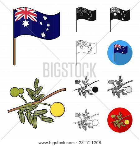 Country Australia Cartoon, Black, Flat, Monochrome, Outline Icons In Set Collection For Design.trave