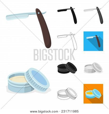 Barbershop And Equipment Cartoon, Black, Flat, Monochrome, Outline Icons In Set Collection For Desig