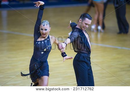 Minsk-belarus, March 11, 2018: Dance Couple Of Aleksei Tkachuk And Anastasiya Ilienya Performs Adult