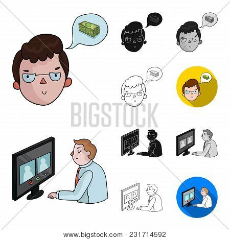 Business Conference And Negotiations Cartoon, Black, Flat, Monochrome, Outline Icons In Set Collecti