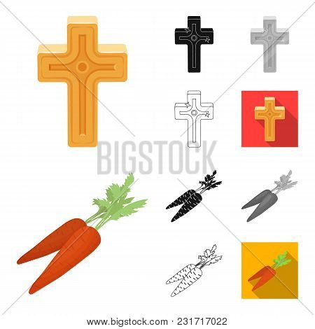 Easter Is A Christian Holiday Cartoon, Black, Flat, Monochrome, Outline Icons In Set Collection For 