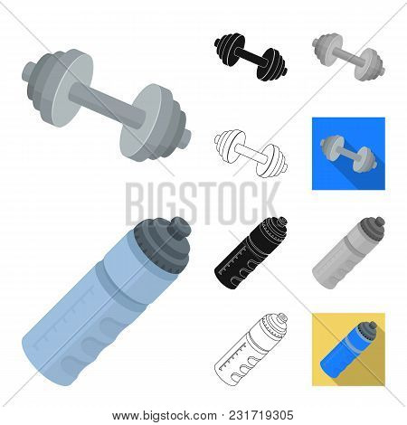 Gym And Training Cartoon, Black, Flat, Monochrome, Outline Icons In Set Collection For Design. Gym A