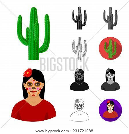Country Mexico Cartoon, Black, Flat, Monochrome, Outline Icons In Set Collection For Design. Mexico 
