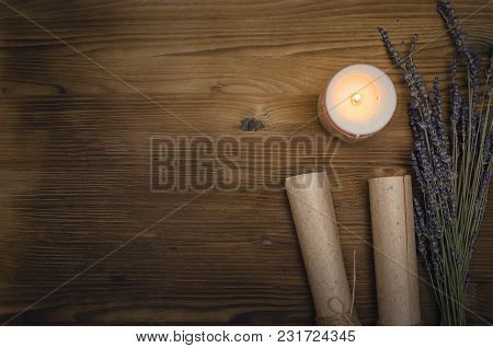 Magic Potion. Alternative Herbal Medicine. Shaman Table With Copy Space. Druidism Concept. Witch Doc
