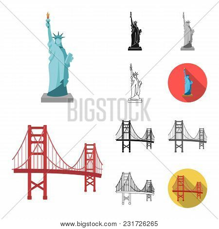 Usa Country Cartoon, Black, Flat, Monochrome, Outline Icons In Set Collection For Design.travel And 