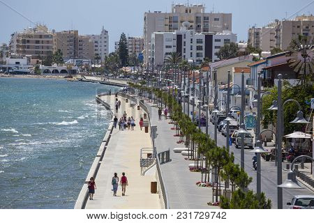 19 Of May 2016. Cyprus. Larnaca City,   Tourists Stroll Along The Waterfront Along The Sea. Concept 