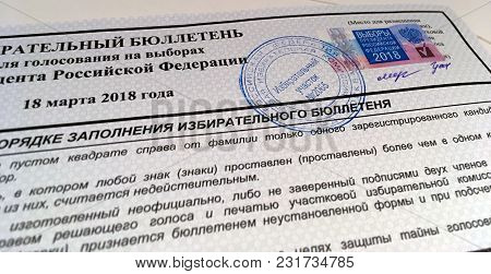 Moscow, Russia - March 18, 2018: The Ballots For Election Of President.
