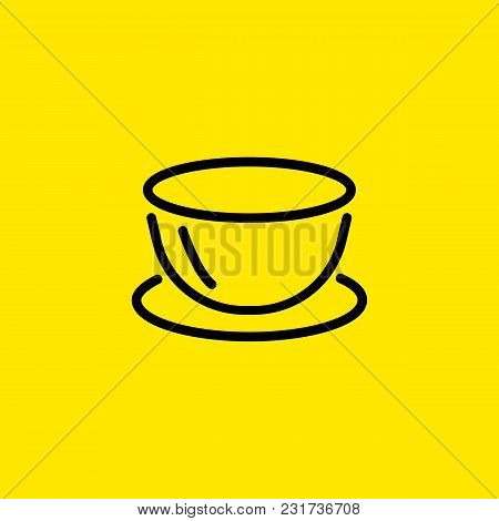 Line Icon Of Bowl On Plate. Breakfast, Meal, Piala. Food Concept. Can Be Used For Topics Like Dishwa