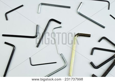 Hex Key On White Background. Tools. Top View