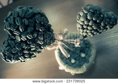 Coffee Beans In Shape Of Heart Breakfast, Coffeepowder, Gourmet, Groundcoffee