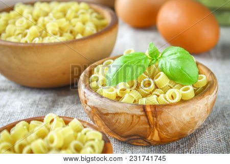 Ditalini Macaroni. Pasta Rings. Tubettini And Thimbles Anellini