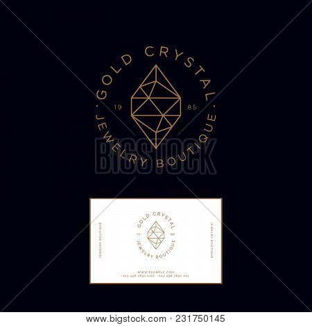 Golden Crystal Logo. Identity, Business Card. Jewelry And Bijouterie Emblem.