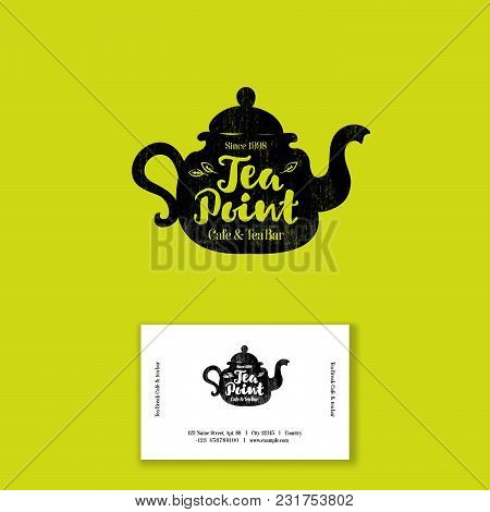 Tea Point Logo. Tea Bar Emblem. Internet Shop. Teapot Or Kettle And Letters On A Bright Background.