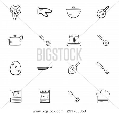 Doodle Kitchen Accessories Icons Set For Website Design