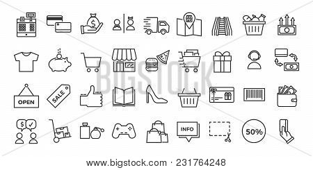 Online Business, Ecommerce, Shop, Market Thin Line Icons. Vector Design Illustration Set With Signs 