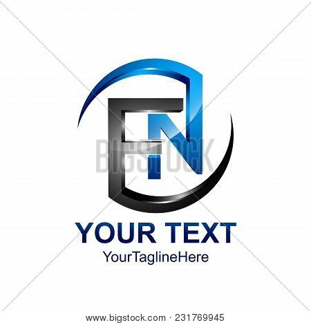 Initial Letter Fn Logo Template Colored Blue Circle Swoosh Design For Business And Company Identity
