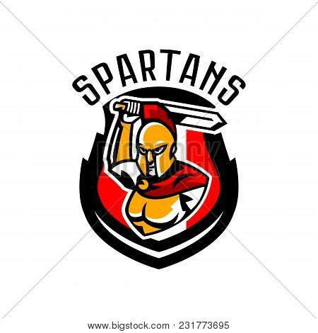 Emblem, Logo, Badge, Spartan With A Sword. Ancient Greek Warrior, Gold Armor, Hoplite, Corinthian He