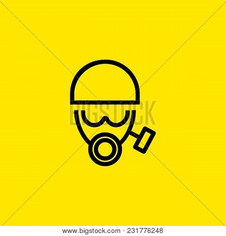 Line Icon Of Face In Gas Mask And Helmet. Protective Workwear, Chemical Protection, Firefighter Unif