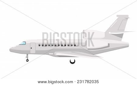 Side View Of Airplane Isolated On White Background Illustration. Business Aircraft. Passenger And Fr