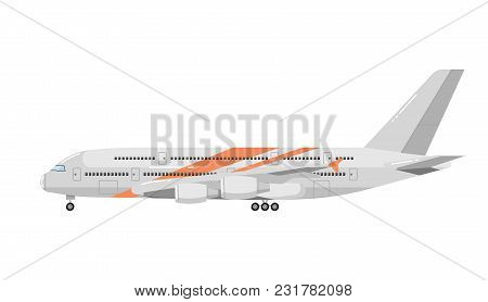 Side View Of Airplane Isolated On White Background Illustration. Business Aircraft. Passenger And Fr