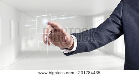 Businessman Hand Touching Digial Simple Lines. Network Connection. Technology Concept.
