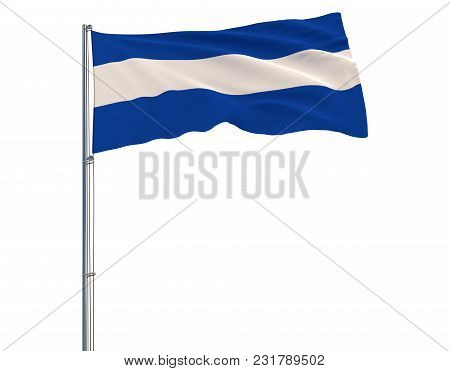 Isolate Civil Flag Of El Salvador On A Flagpole Fluttering In The Wind On A White Background, 3d Ren
