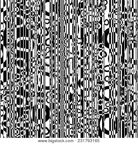 Trendy Checkerboard Abstract Background With Black Circles, Vector Seamless Checkered Pattern With R