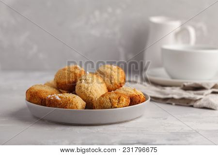 Healthy Vegan Homemade Coconut Cookies, Light Background. Healthy Vegan Food Concept.