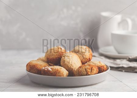 Healthy Vegan Homemade Coconut Cookies, Light Background. Healthy Vegan Food Concept.