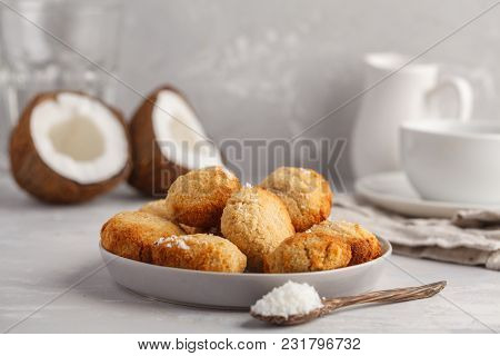 Healthy Vegan Homemade Coconut Cookies, Light Background. Healthy Vegan Food Concept.
