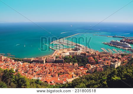Beautiful Summer City View And Colorful Eyecatching Seascape On Sunny Day From Medieval Castle Arech